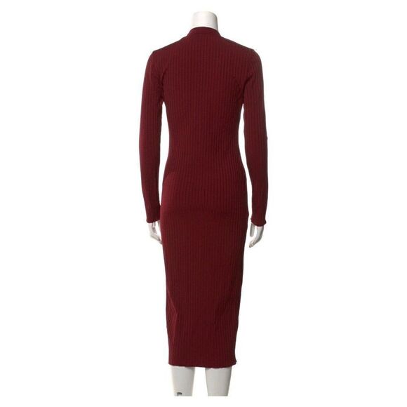 L’acadamie Authentic Solid Burgundy Red Long Sleeve V Neck MIDI Dress Small - Picture 3 of 8